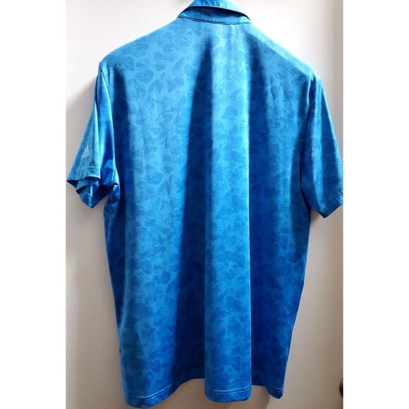 Adidas Golf Polo Shirt L Prisma Blue Short Sleeve Abstract Print Logo Raised Arm - Picture 4 of 12
